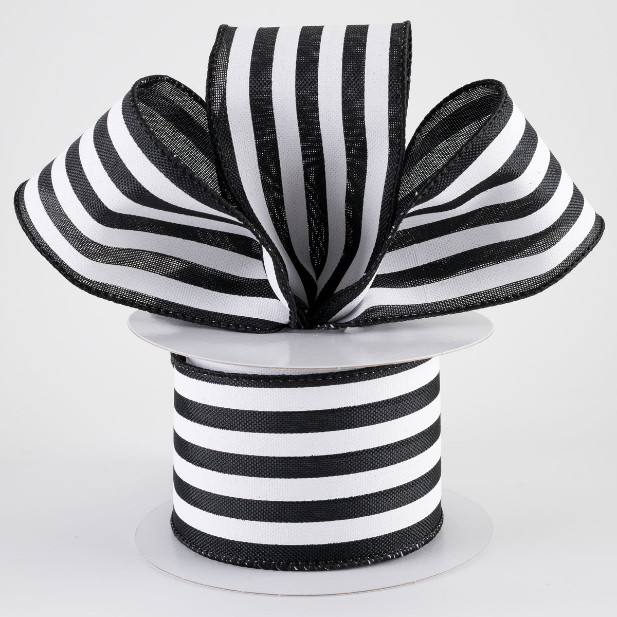 2.5" Linen Wide Cabana Stripes Ribbon: Black & White (10 Yards)
