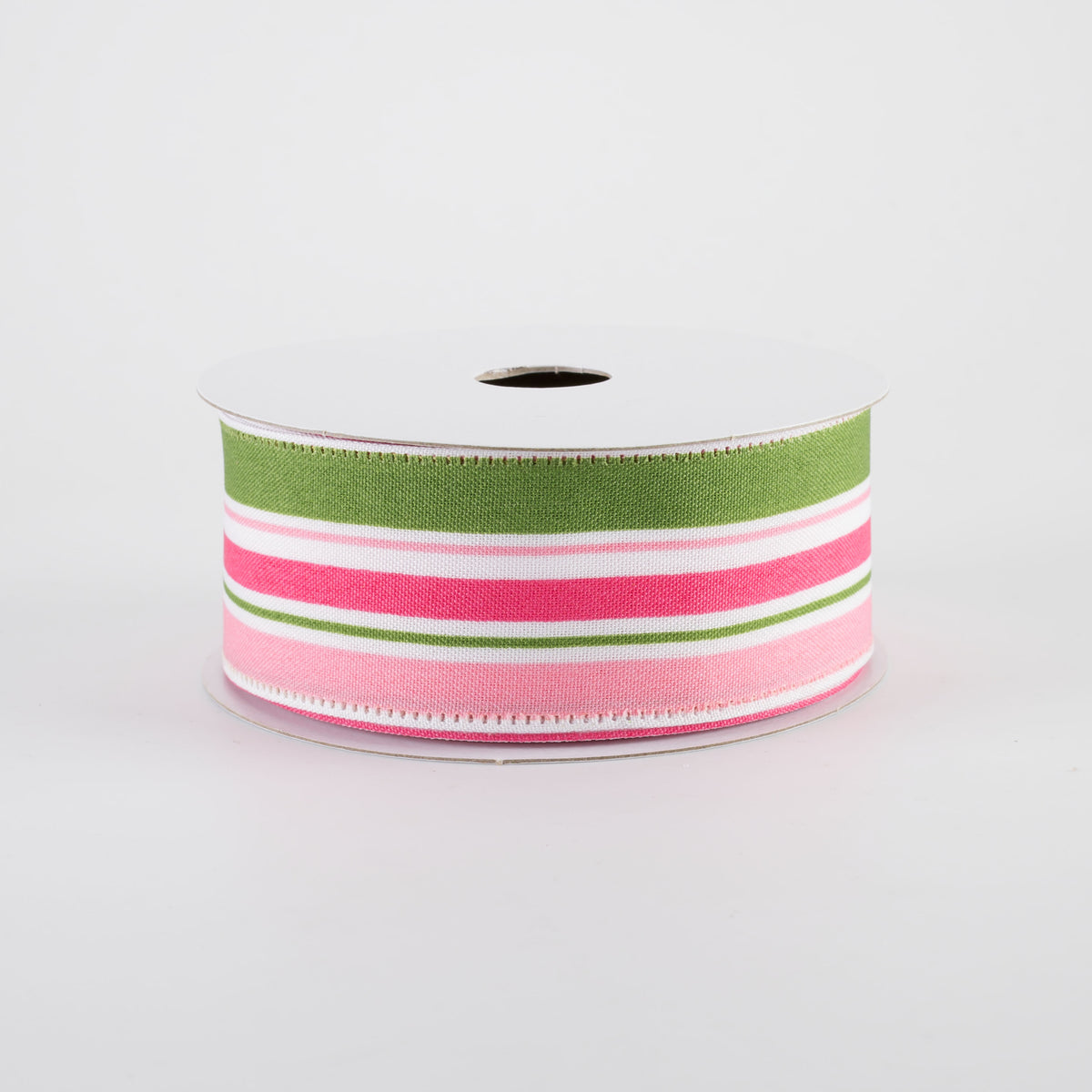 1.5" Varied Striation Stripes Ribbon: Moss & Pink (10 Yards)