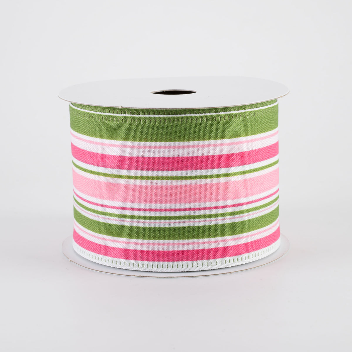 2.5" Varied Striation Stripes Ribbon: Moss & Pink (10 Yards)