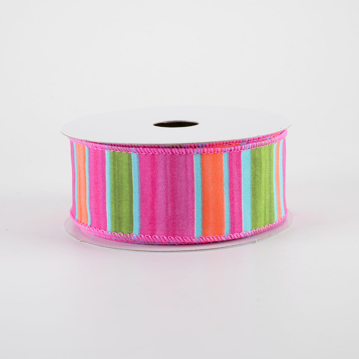 1.5" Watercolor Horizontal Stripes Ribbon: Fuchsia Pink, Orange, Blue & Green (10 Yards)