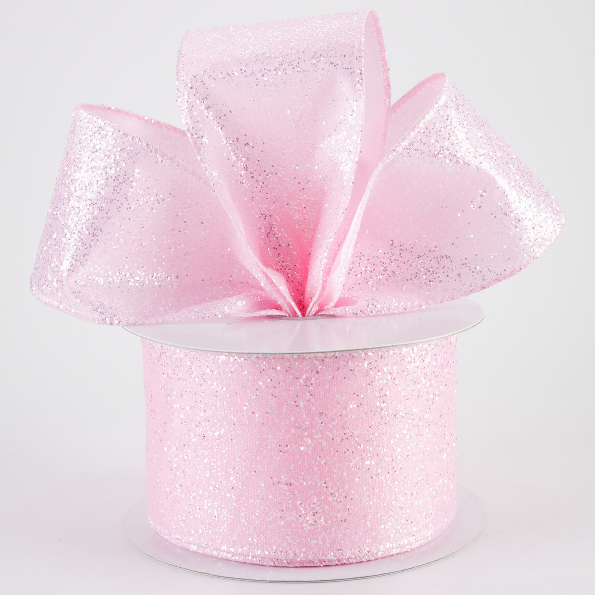 2.5" Candy Glittered Satin Ribbon: Light Pink (10 Yards)