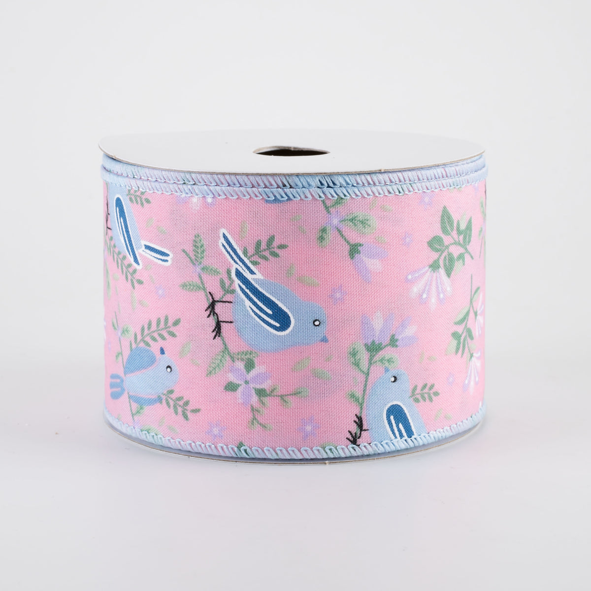 2.5" Blue Spring Birds & Flowers Ribbon: Mauve Pink (10 Yards)