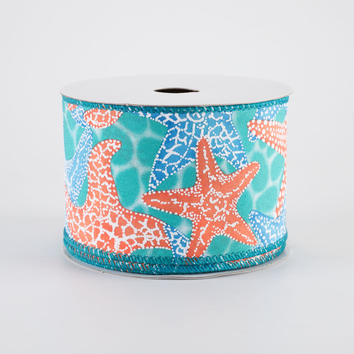 2.5" Starfish in Teal Water Ribbon: Coral & Blue (10 Yards)