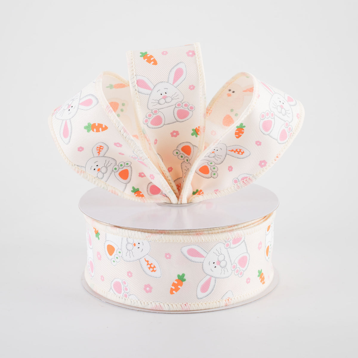 1.5" Playful Bunnies Ribbon: Ivory (10 Yards)