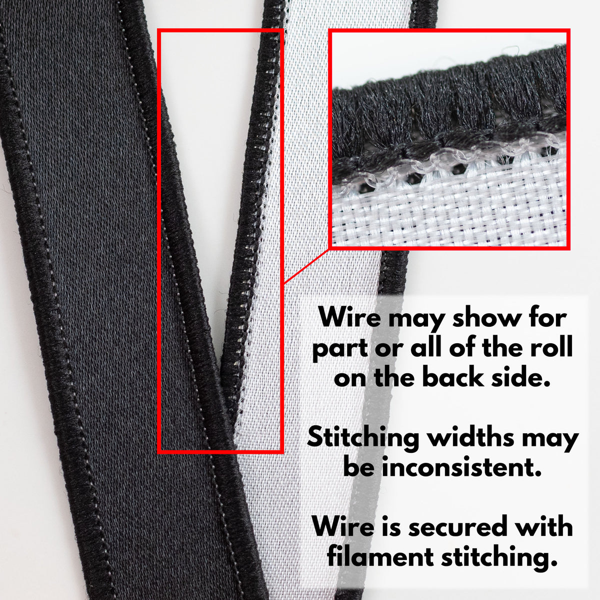 1.5" Double Sided Fused Satin Ribbon: Black & White (10 Yards)