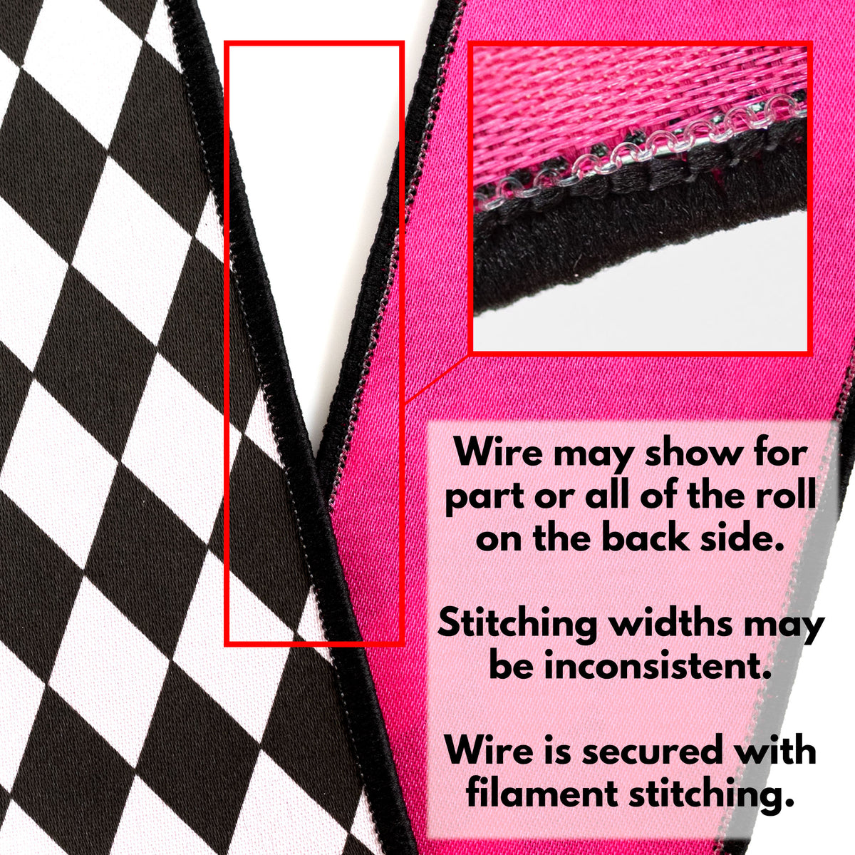 2.5" Double Sided Fused Harlequin Ribbon: Hot Pink, Black & White (10 Yards)