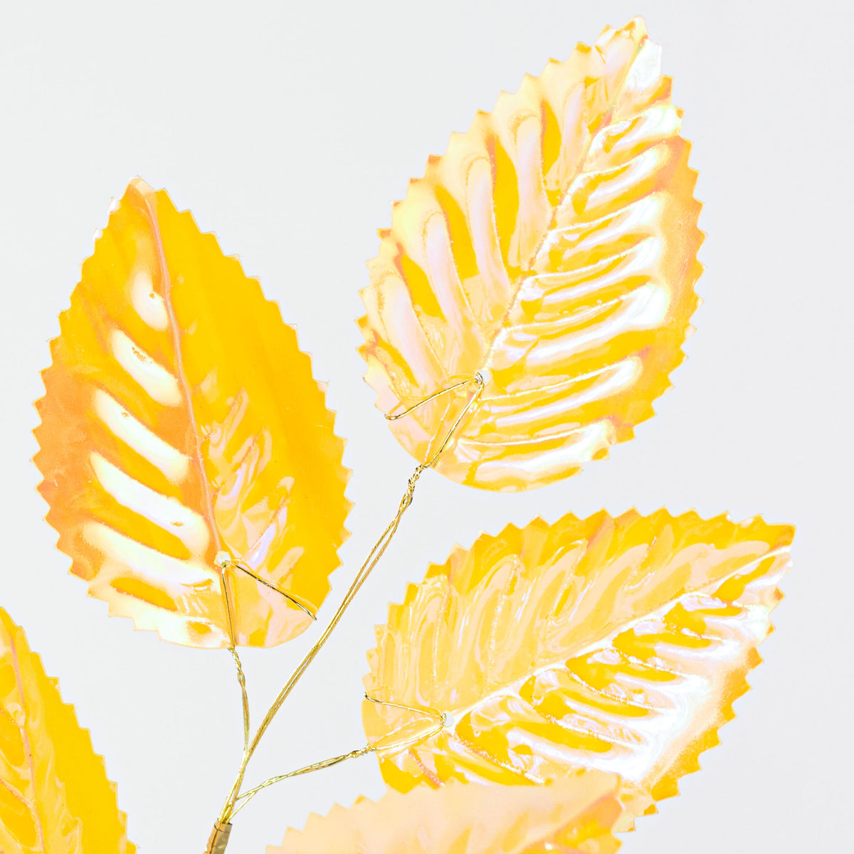 28" Plastic Hydrangea Leaves Spray: Iridescent Yellow