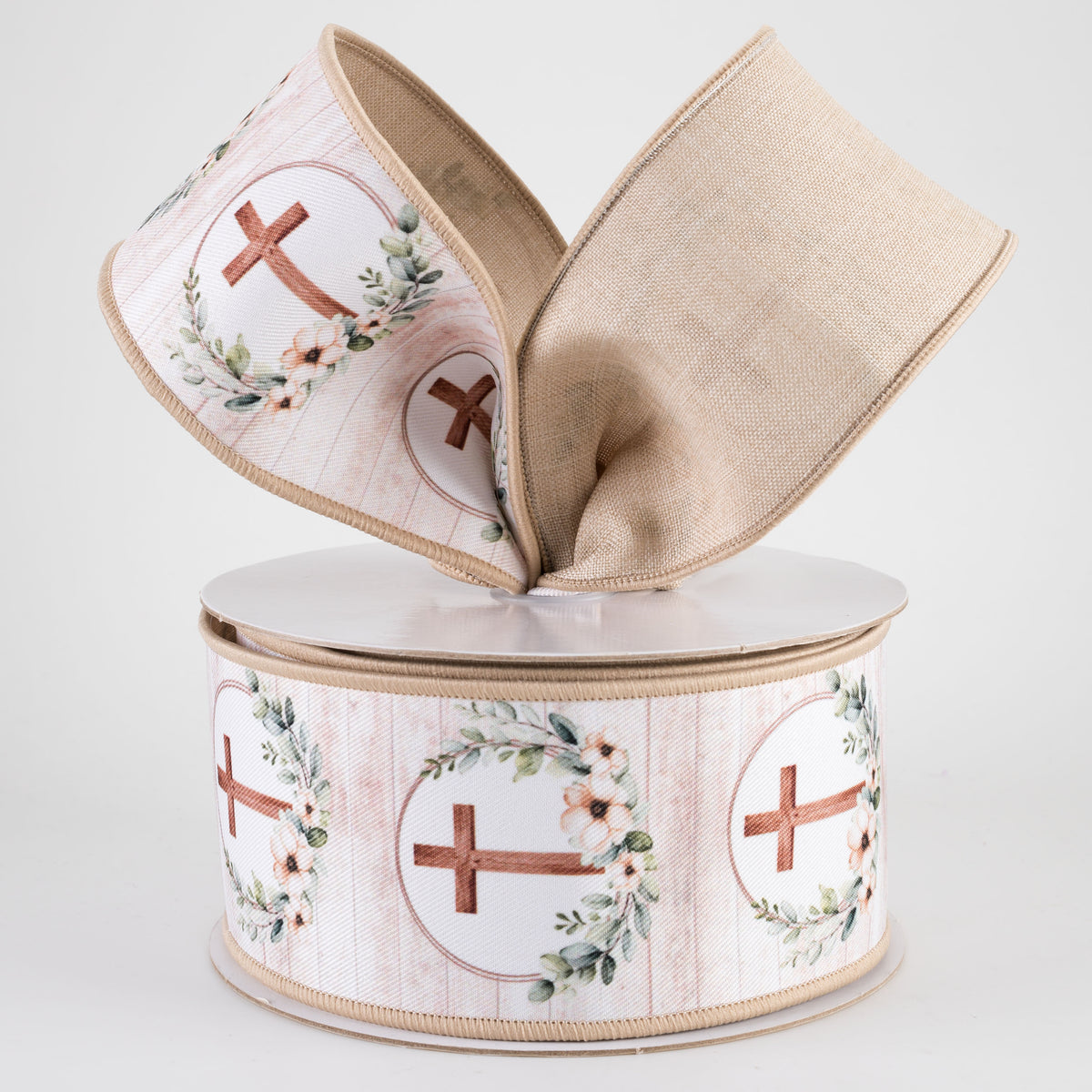 2.5" Double Sided Fused Floral Crosses Ribbon (10 Yards)