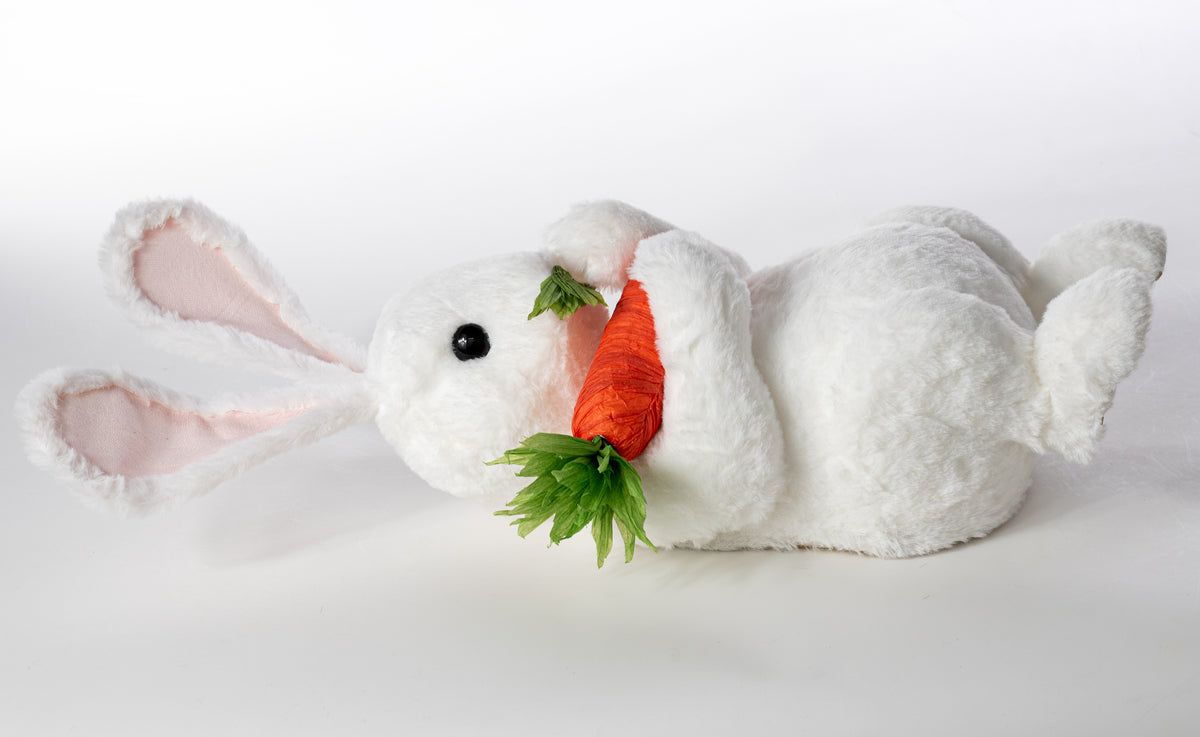 21" Faux Fur Laying Bunny Rabbit Decoration: White