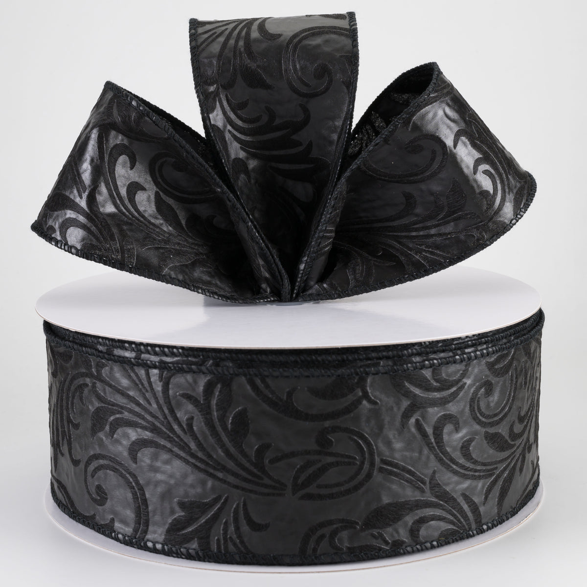 2.5" Embossed Leaf Filagree Breeze Ribbon: Black (50 Yards)