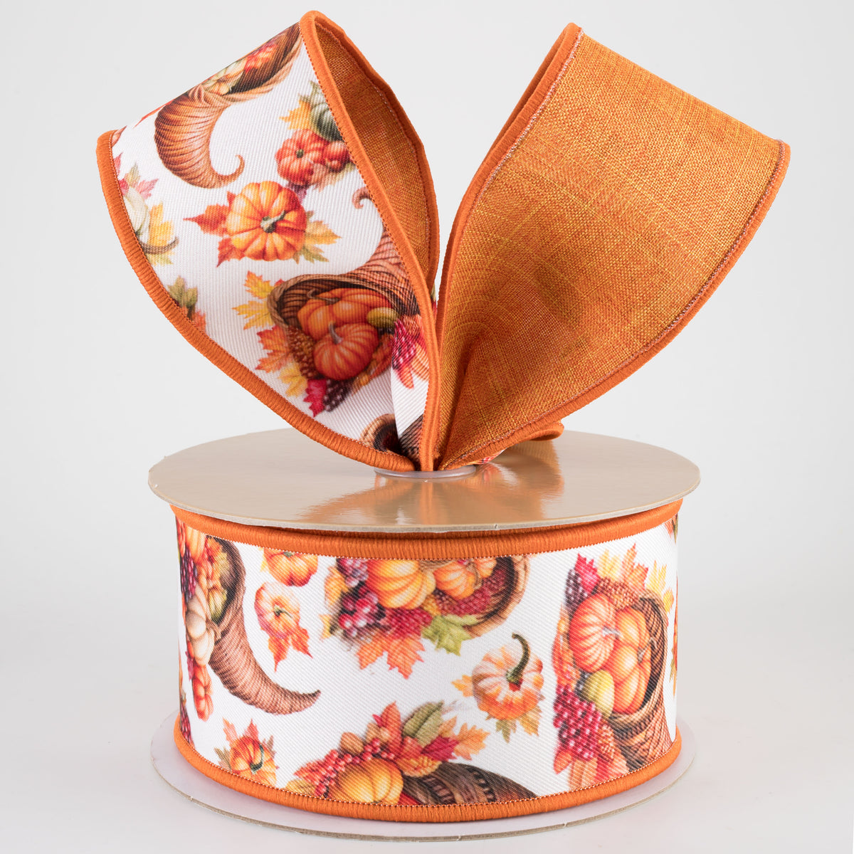 2.5" Double Sided Fused Fall Cornucopias & Pumpkins Ribbon (10 Yards)