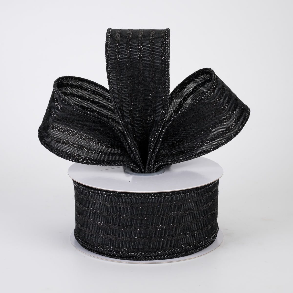 1.5" Glitter Vertical Stripe Ribbon: Black (10 Yards)