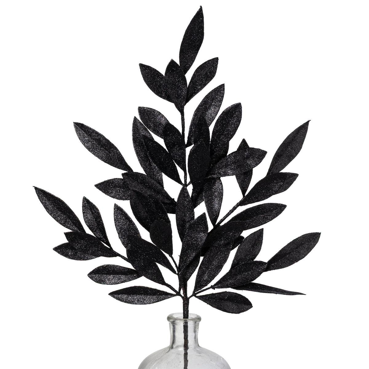 23" Bay Leaf Glitter Spray: Black