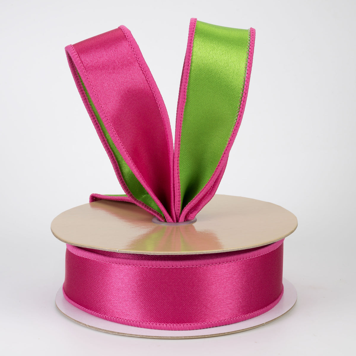 1.5" Double Sided Fused Satin Ribbon: Hot Pink & Fresh Green (10 Yards)