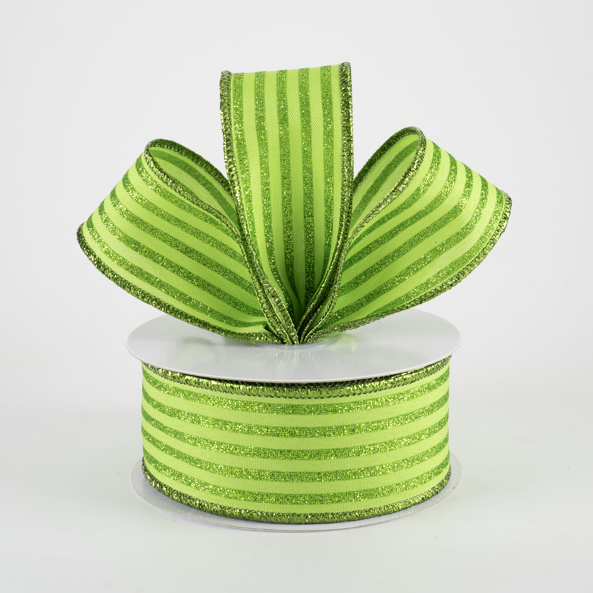 1.5" Glitter Vertical Stripe Ribbon: Lime Green (10 Yards)