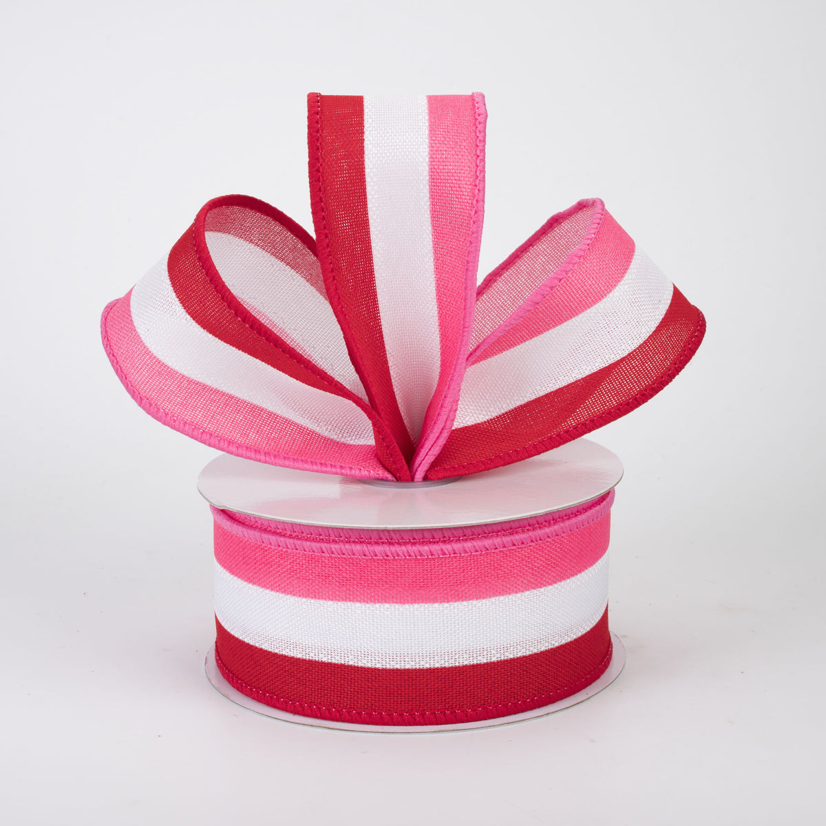 1.5" Vertical Stripes 3-in-1 Ribbon: Hot Pink, Red & White (10 Yards)