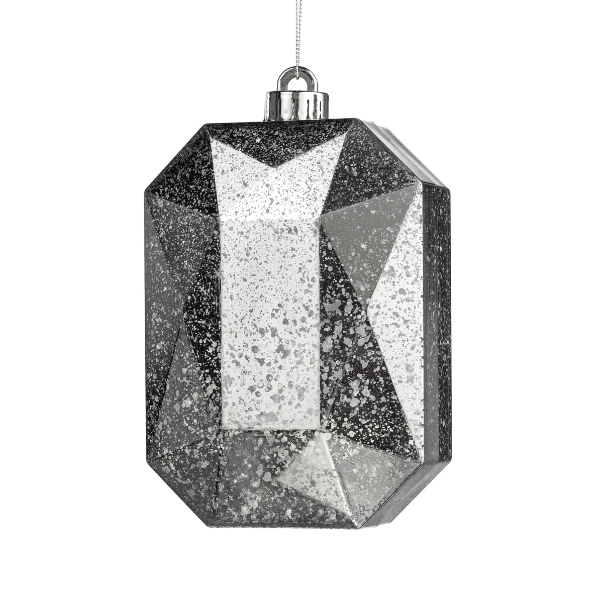 6.25" Antiqued Rectangle Gem Ornament: Mercury Silver
