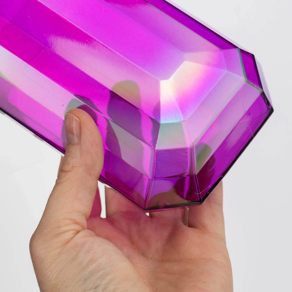 7" Iridescent Rectangle Gem Ornament: Fuchsia Pink