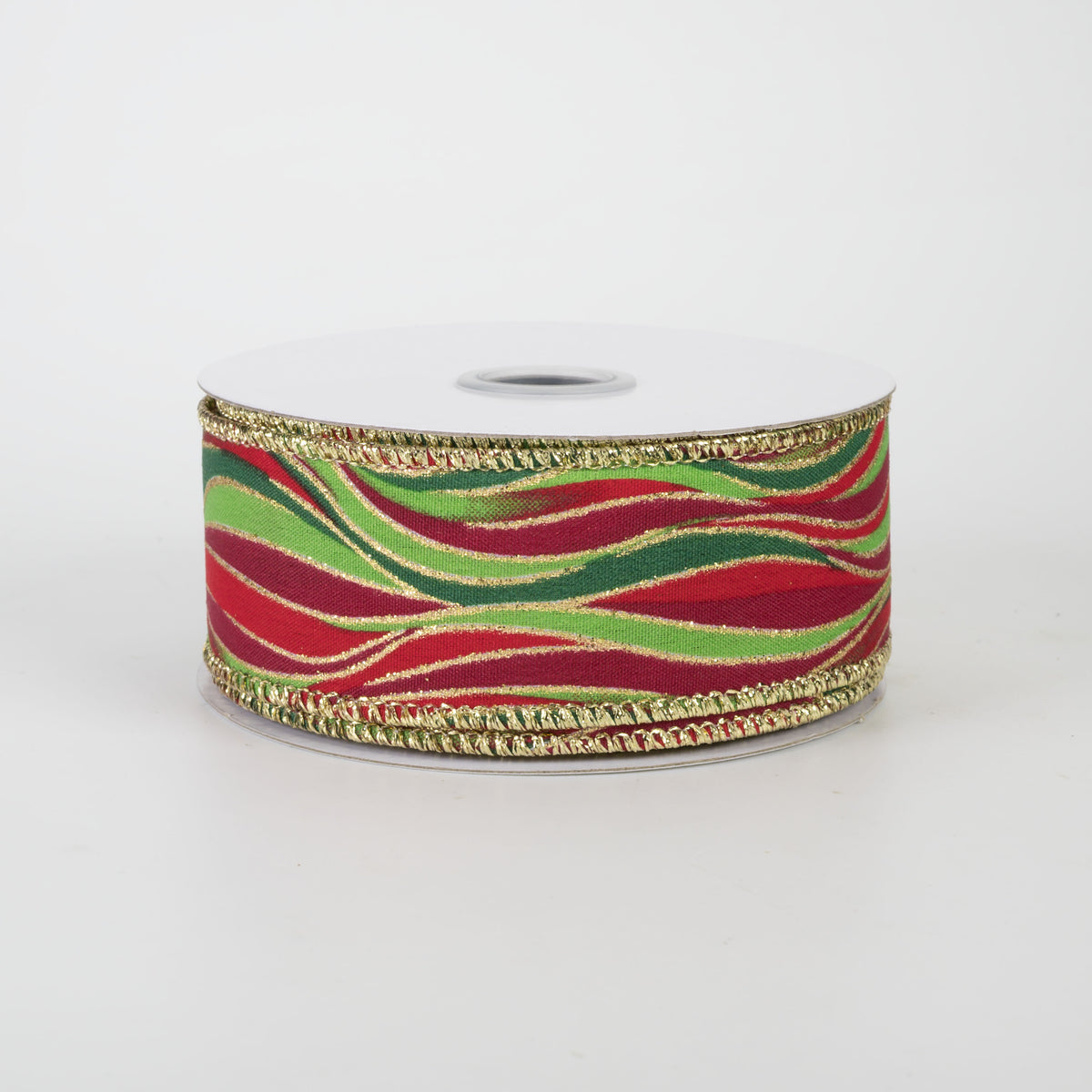 1.5" Glittered Wavy Stripes Ribbon: Red, Emerald & Lime Green (10 Yards)