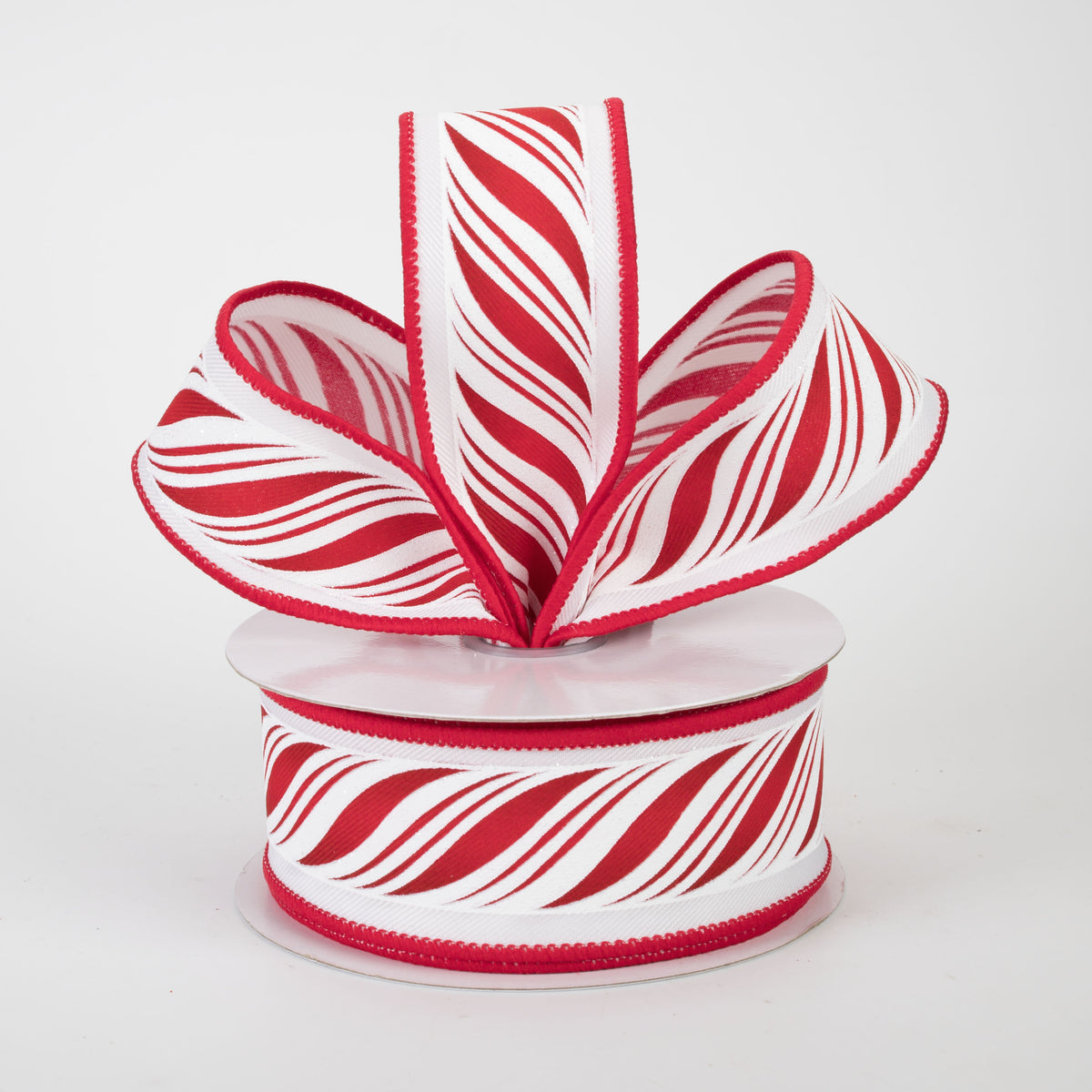 1.5" Peppermint Candy Cane Twist Ribbon: Red & White (10 Yards)