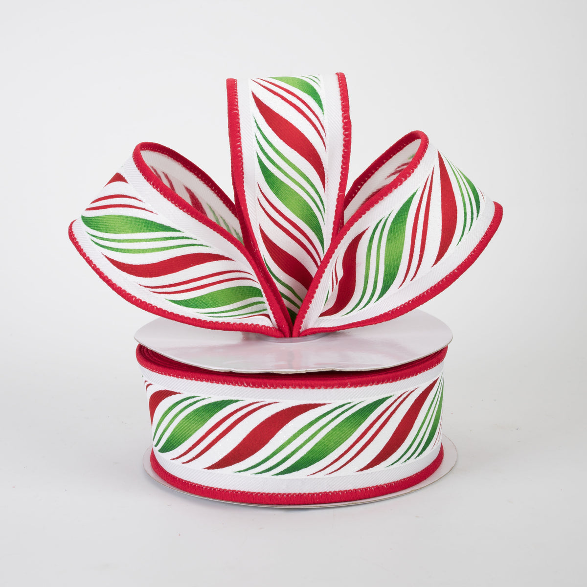 1.5" Peppermint Candy Cane Twist Ribbon: Red & Green (10 Yards)