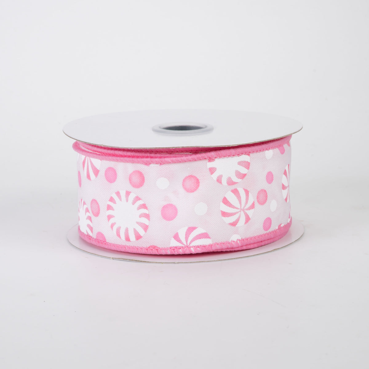 1.5" Christmas Candy Peppermints Ribbon: Pink & White (10 Yards)