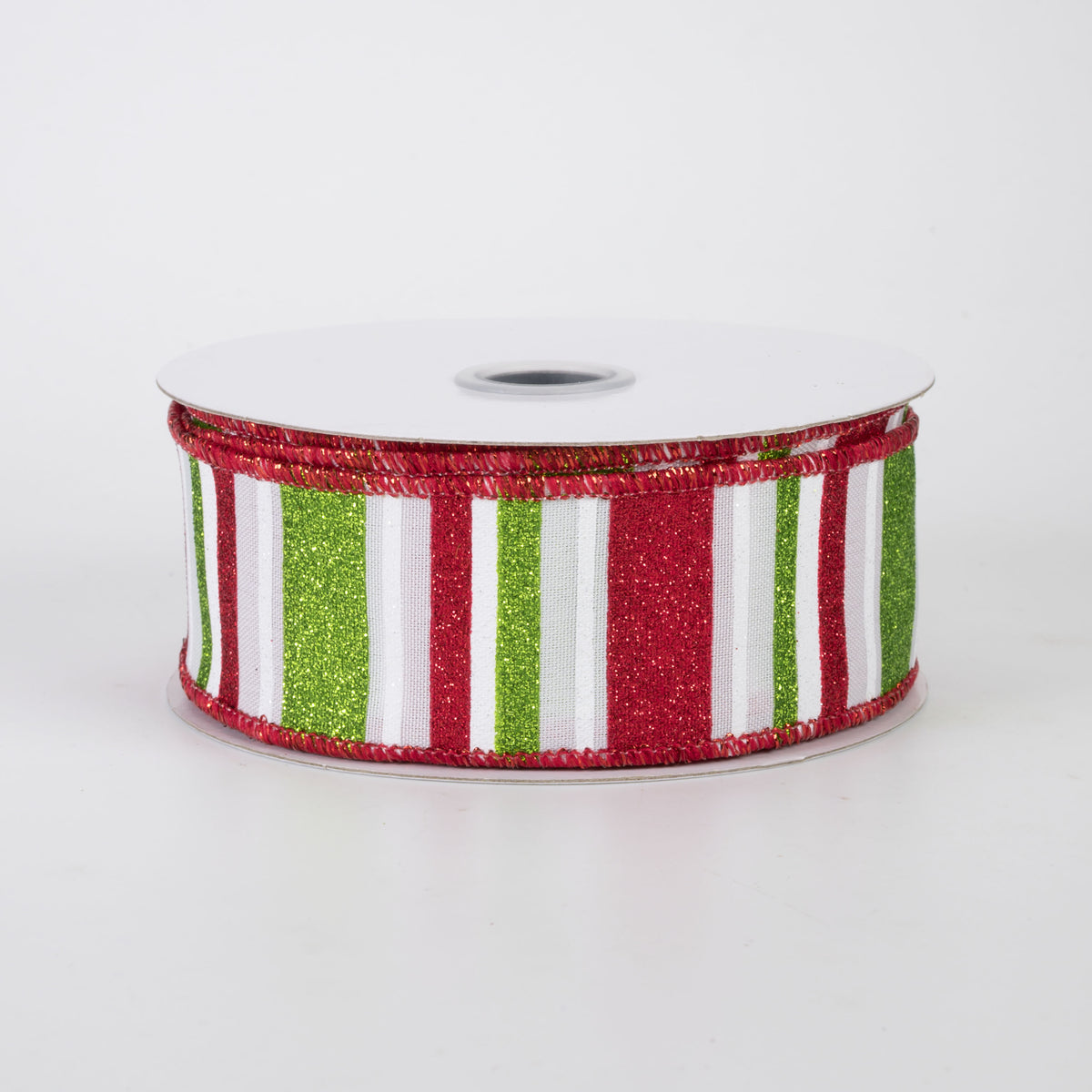 1.5" Multi Glitter Stripes Ribbon: Red & Green (10 Yards)