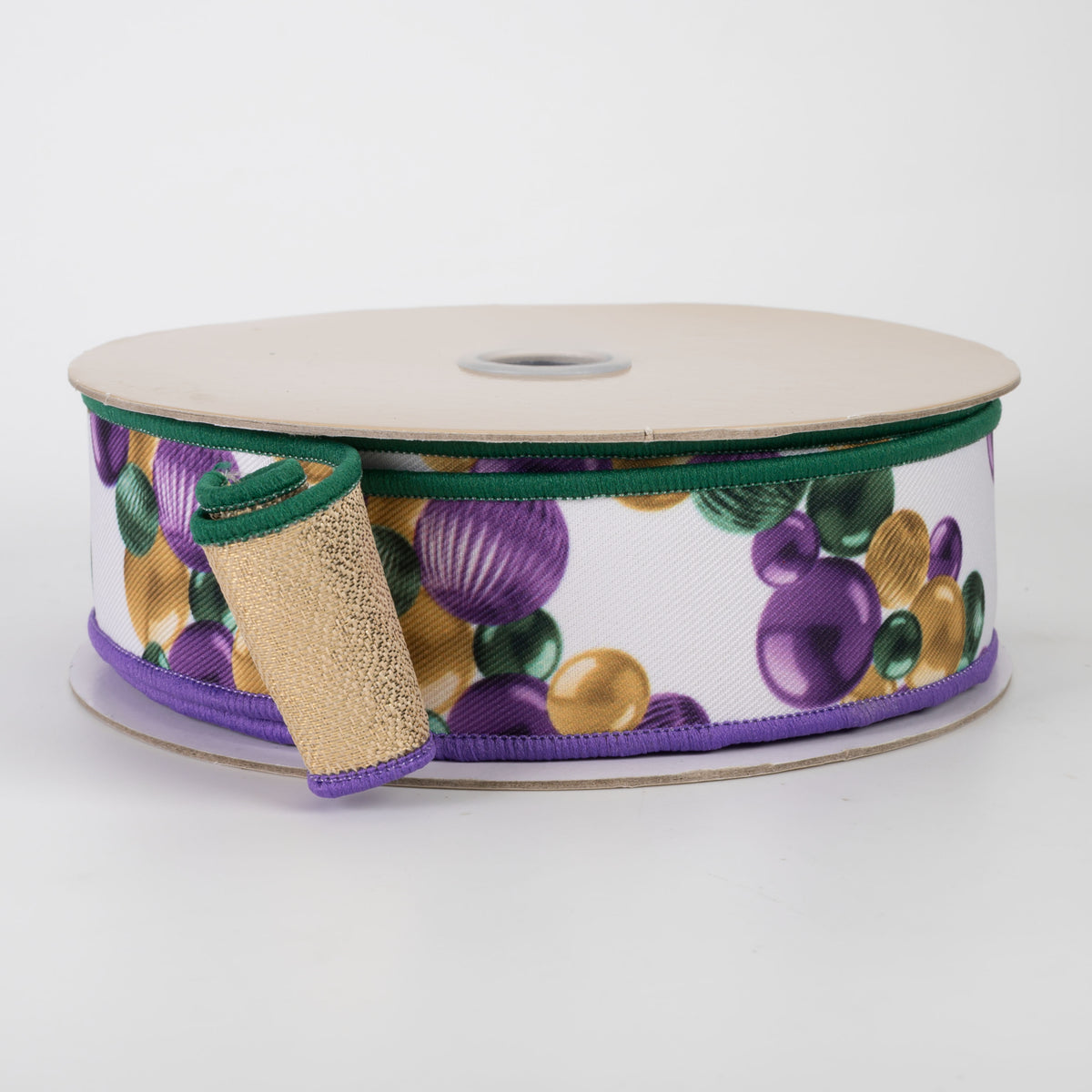 1.5" Double Sided Fused Ball Garland Ribbon: Mardi Gras (10 Yards)