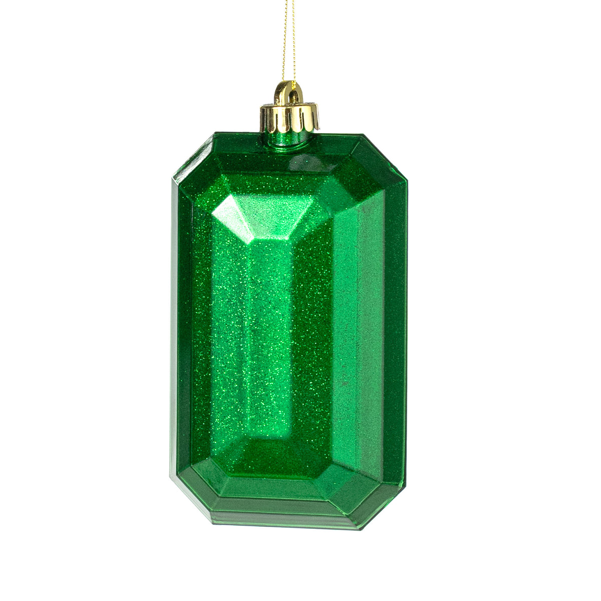 7" Glitter Inside Rectangle Gem Ornament: Emerald Green