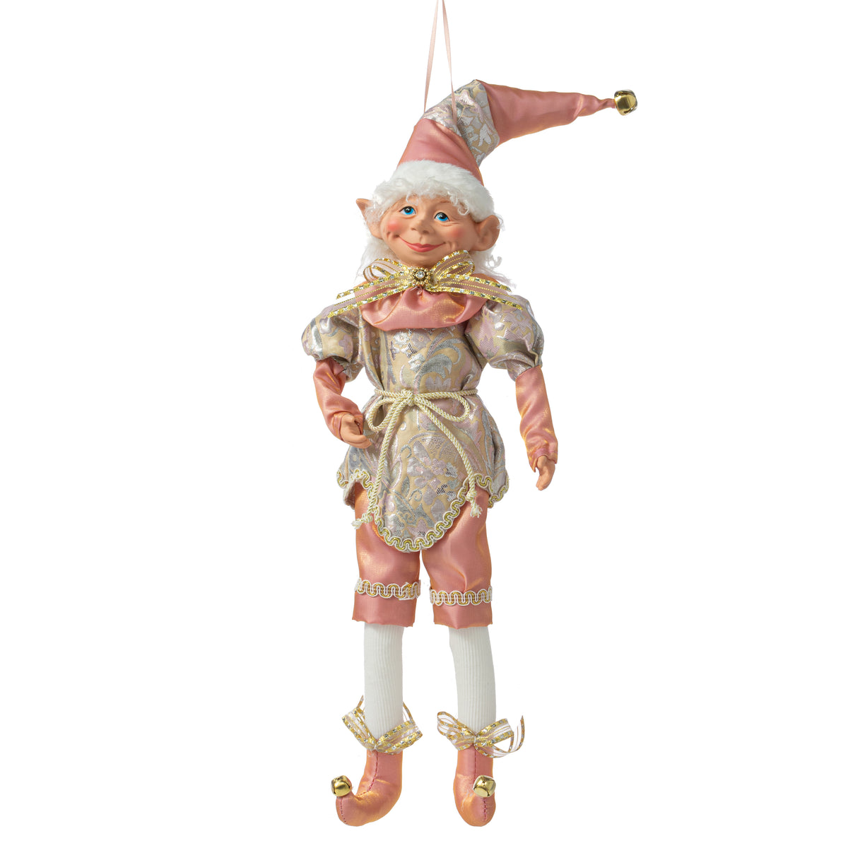 18" Iridescent Brocade Elf Ornament: Pink