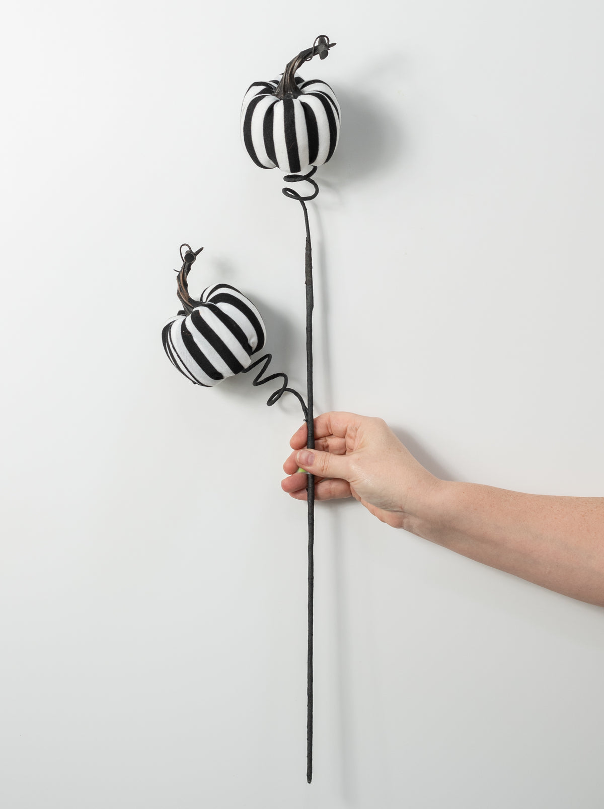 26" Stripe Fabric Pumpkins Spray: Black & White
