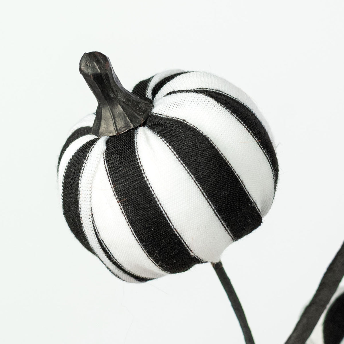 16" Stripe Fabric Pumpkins Pick: Black & White