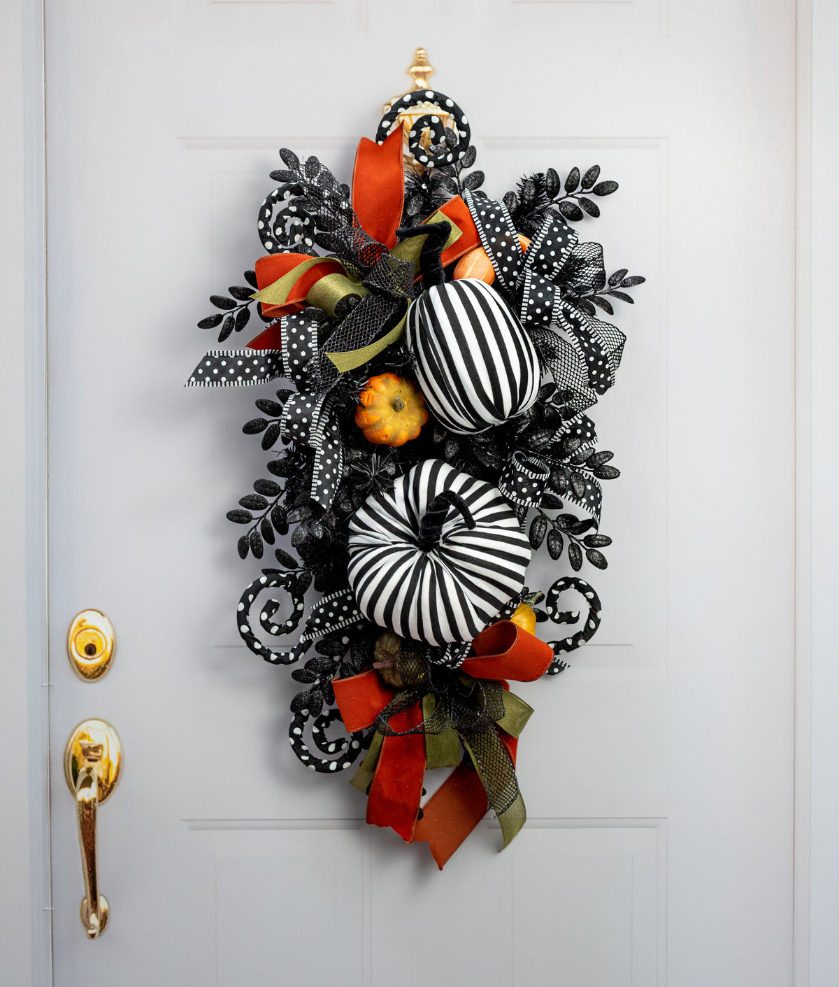 8" Tall Stripe Fabric Pumpkin Decor: Black & White