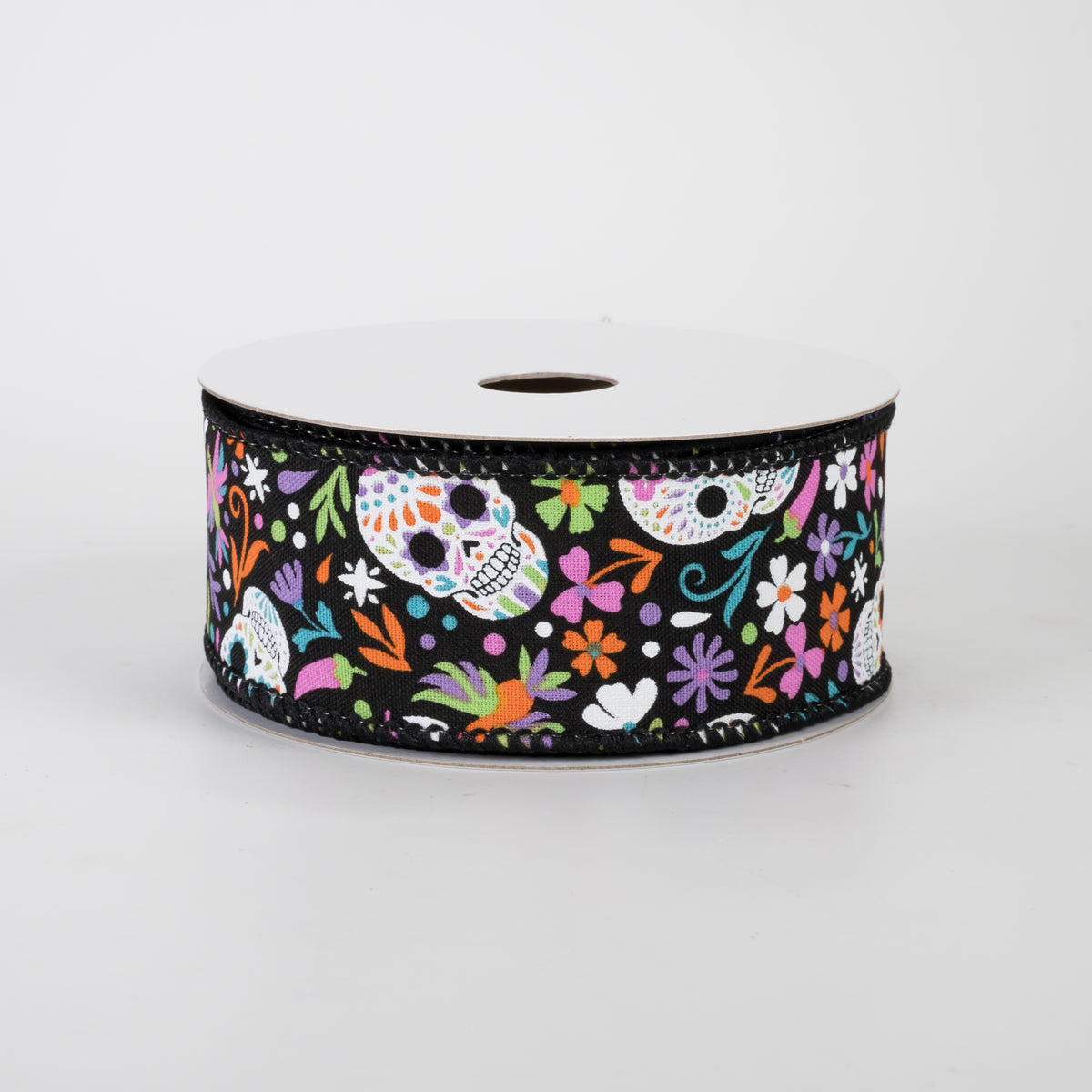 1.5" Calaveras Day of the Dead Skull Ribbon: Black (10 Yards)