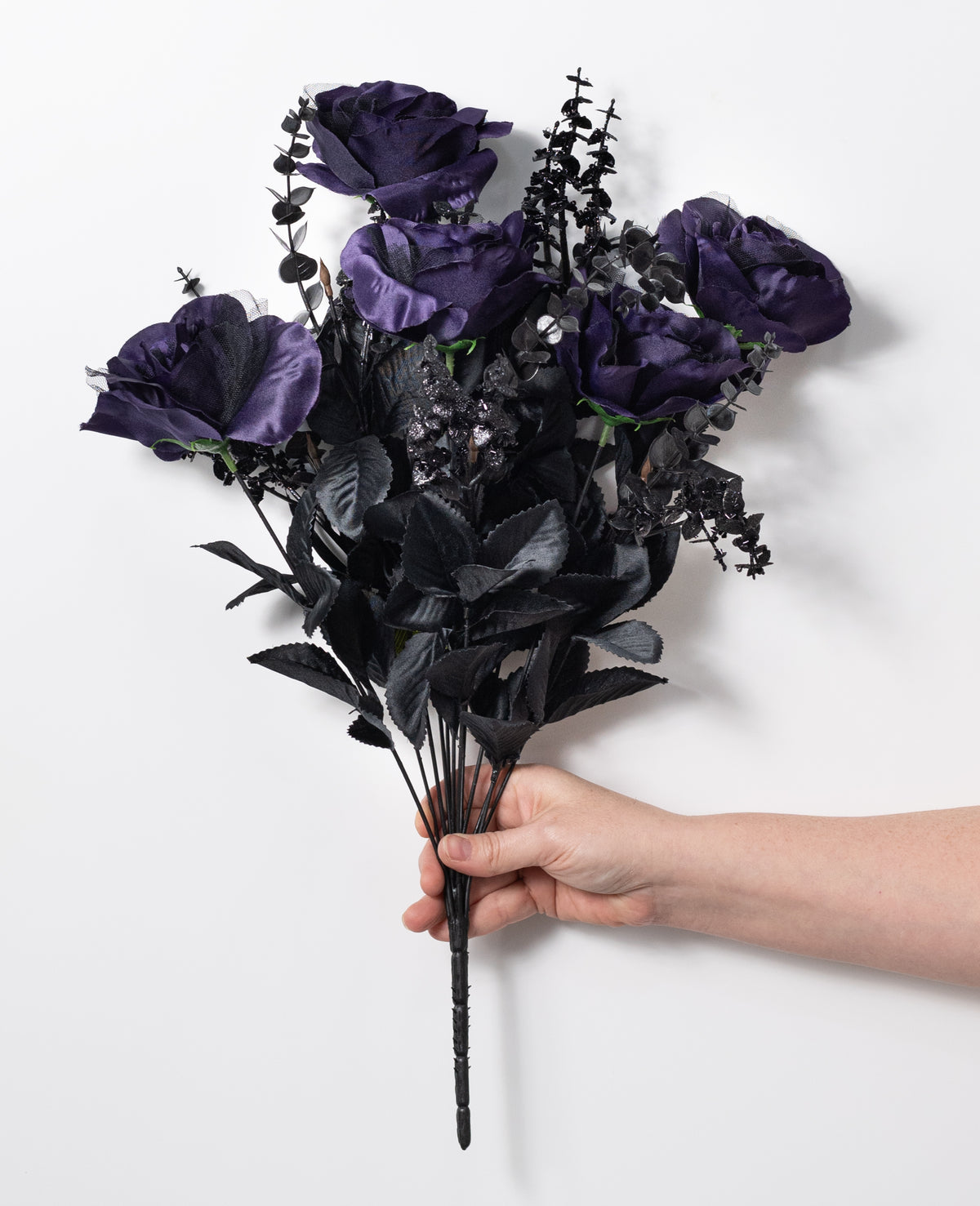20" Rose & Eucalyptus Bush: Purple & Black (12 Stem)