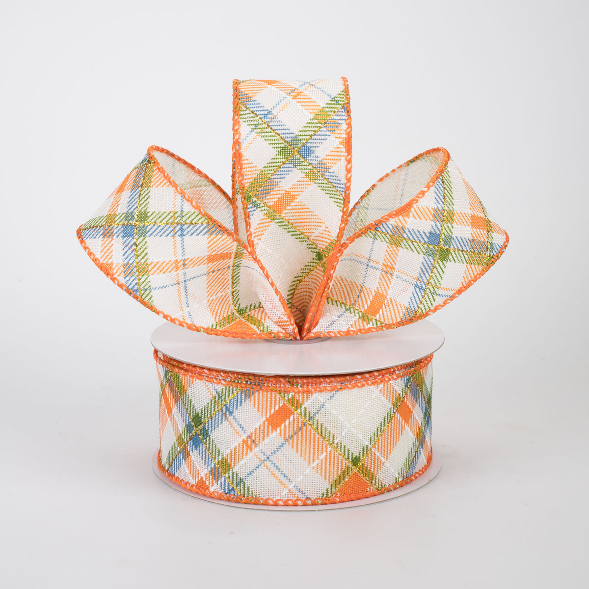 1.5" Linen Diagonal Plaid Ribbon: Blue Fall (10 Yards)