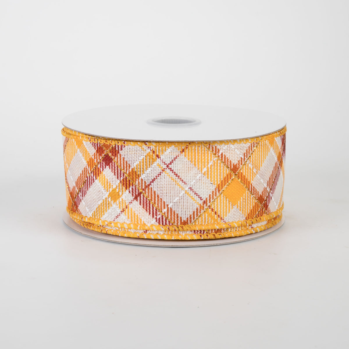 1.5" Linen Diagonal Plaid Ribbon: Burgundy Fall (10 Yards)