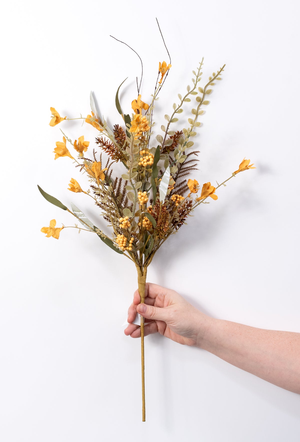 24" Fern, Lavender & Berries Filler Spray: Yellow