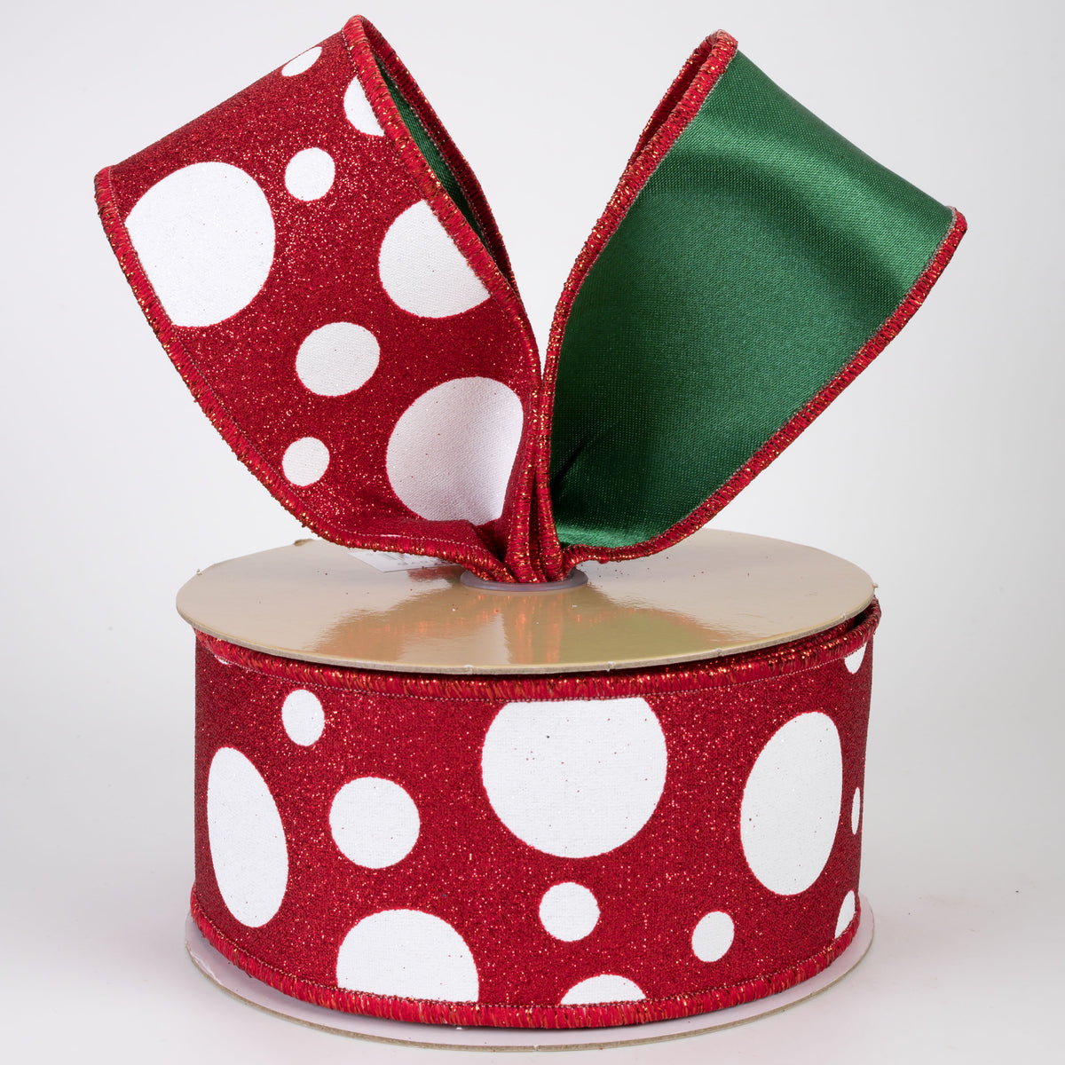 2.5" Double Sided Fused Giant Polka Dot Ribbon: Red, White, Emerald Green (10 Yards)