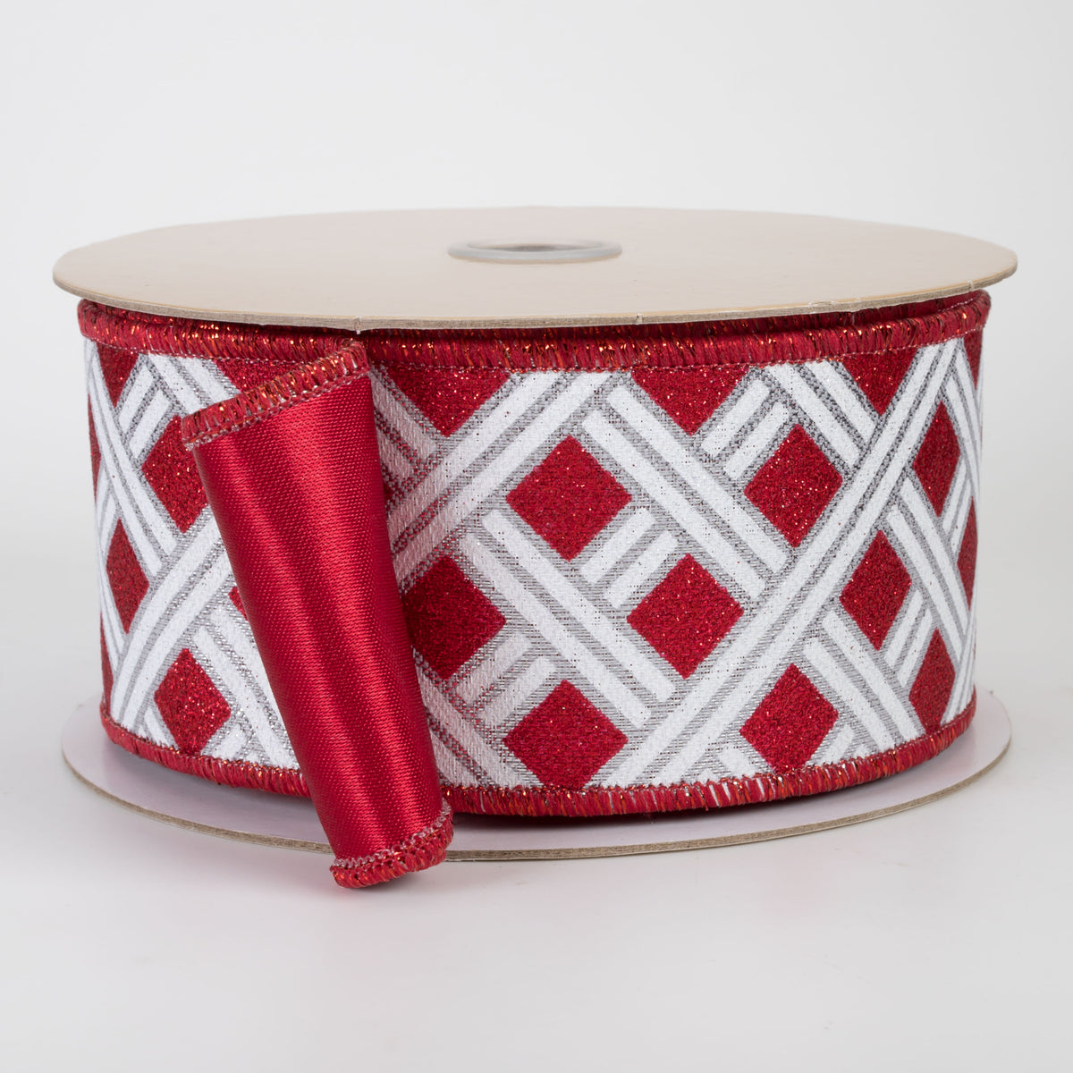 2.5" Double Sided Fused Metallic Basketweave Ribbon: Red & Silver (10 Yards)