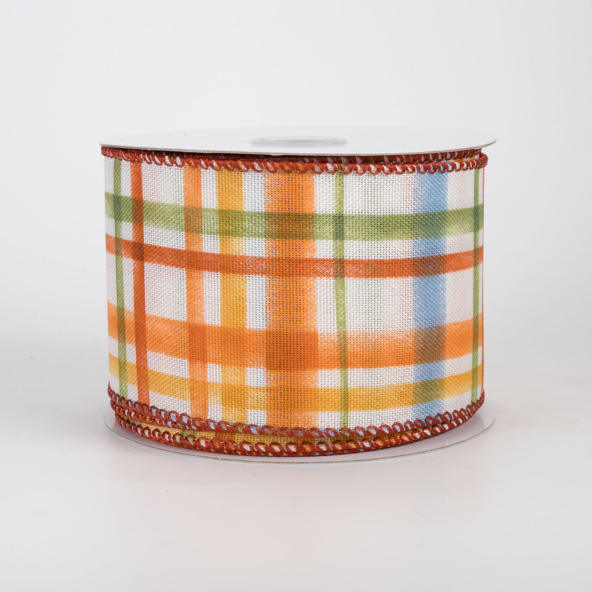 2.5" Linen Tuttola Plaid Ribbon: Blue Fall on Ivory (10 Yards)