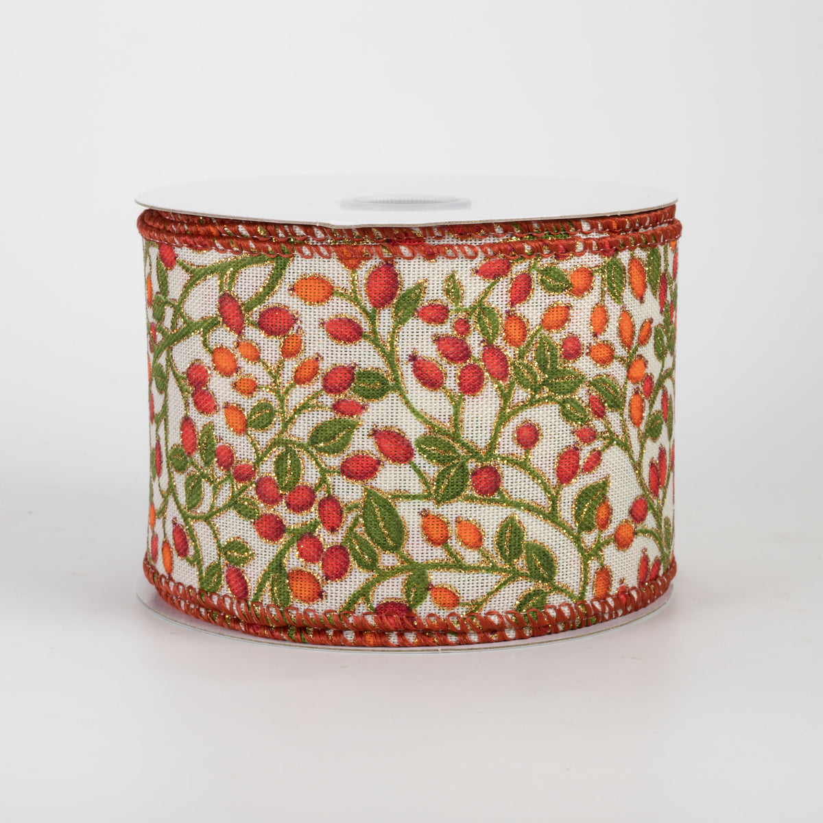 2.5" Linen Fall Berries Ribbon: Ivory (10 Yards)