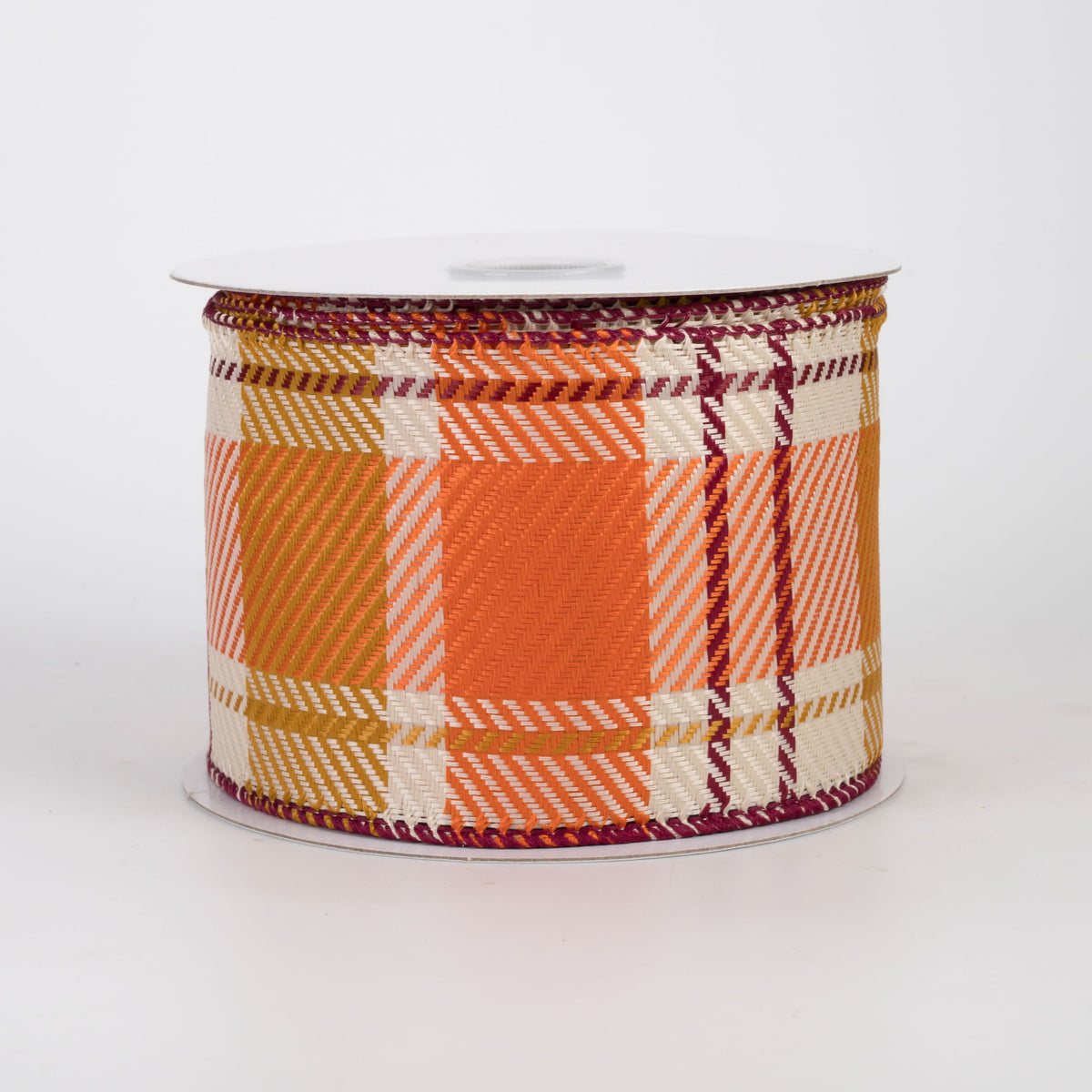 2.5" Bold Evan Fall Woven Plaid Ribbon: Sunflower & Burgundy (10 Yards)