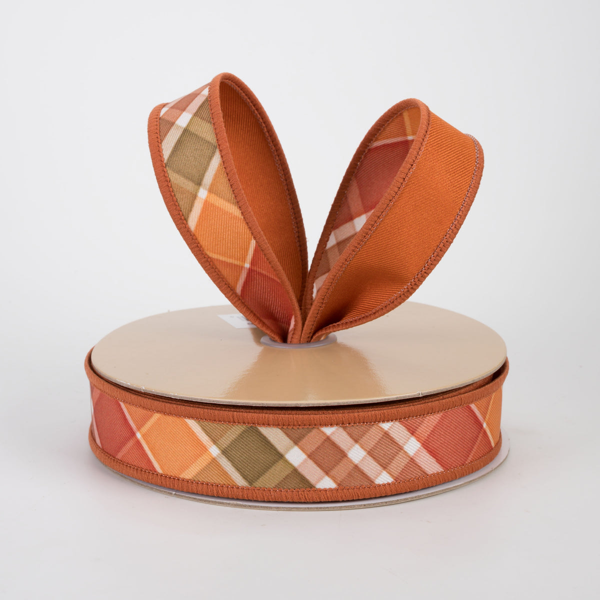 7/8" Double Sided Fused Fall Plaid Ribbon: Ivory, Rust & Moss (10 Yards)