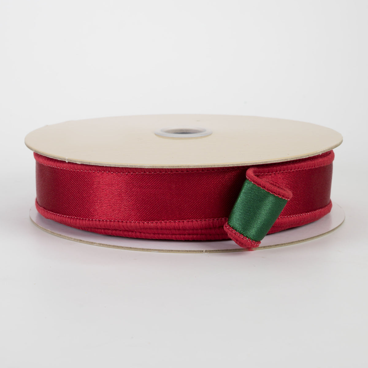 7/8" Double Sided Fused Satin Ribbon: Dark Red & Emerald Green (10 Yards)