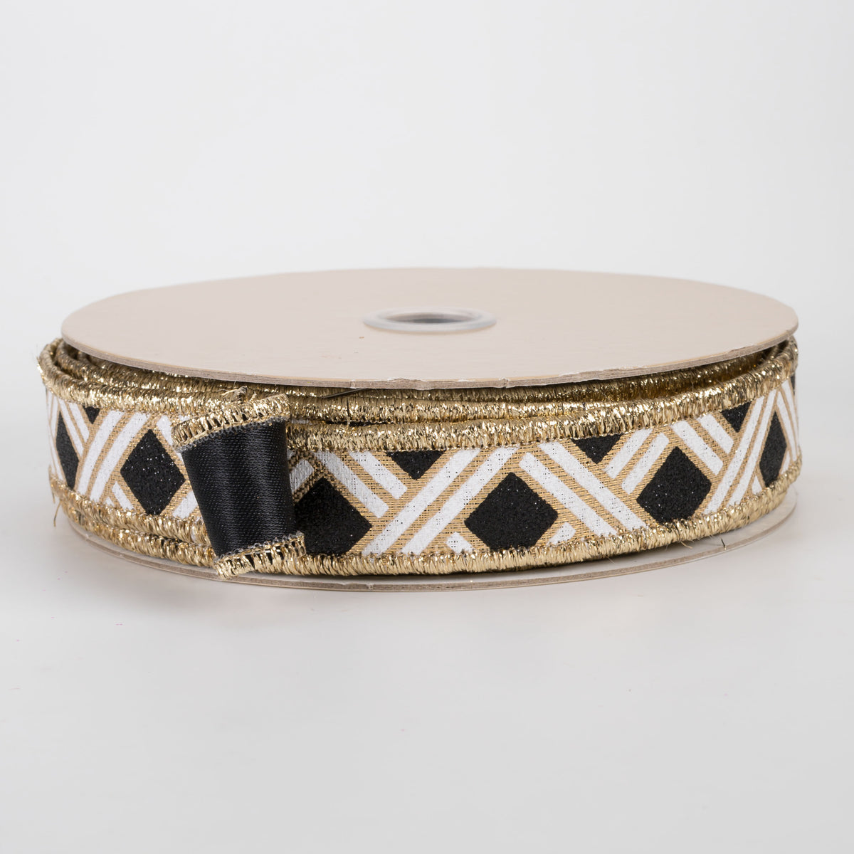 7/8" Double Sided Fused Metallic Basketweave Ribbon: Black & Gold (10 Yards)