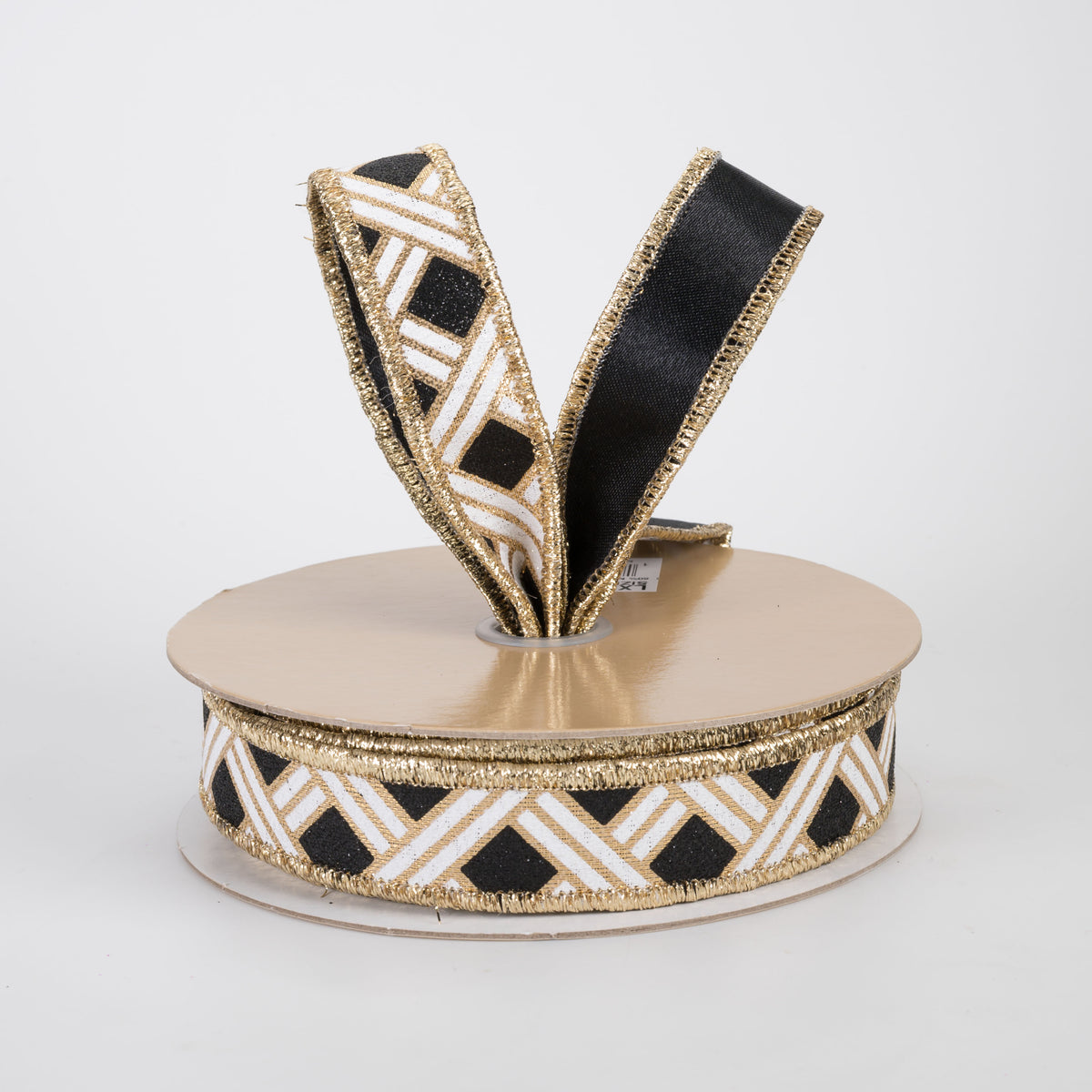 7/8" Double Sided Fused Metallic Basketweave Ribbon: Black & Gold (10 Yards)