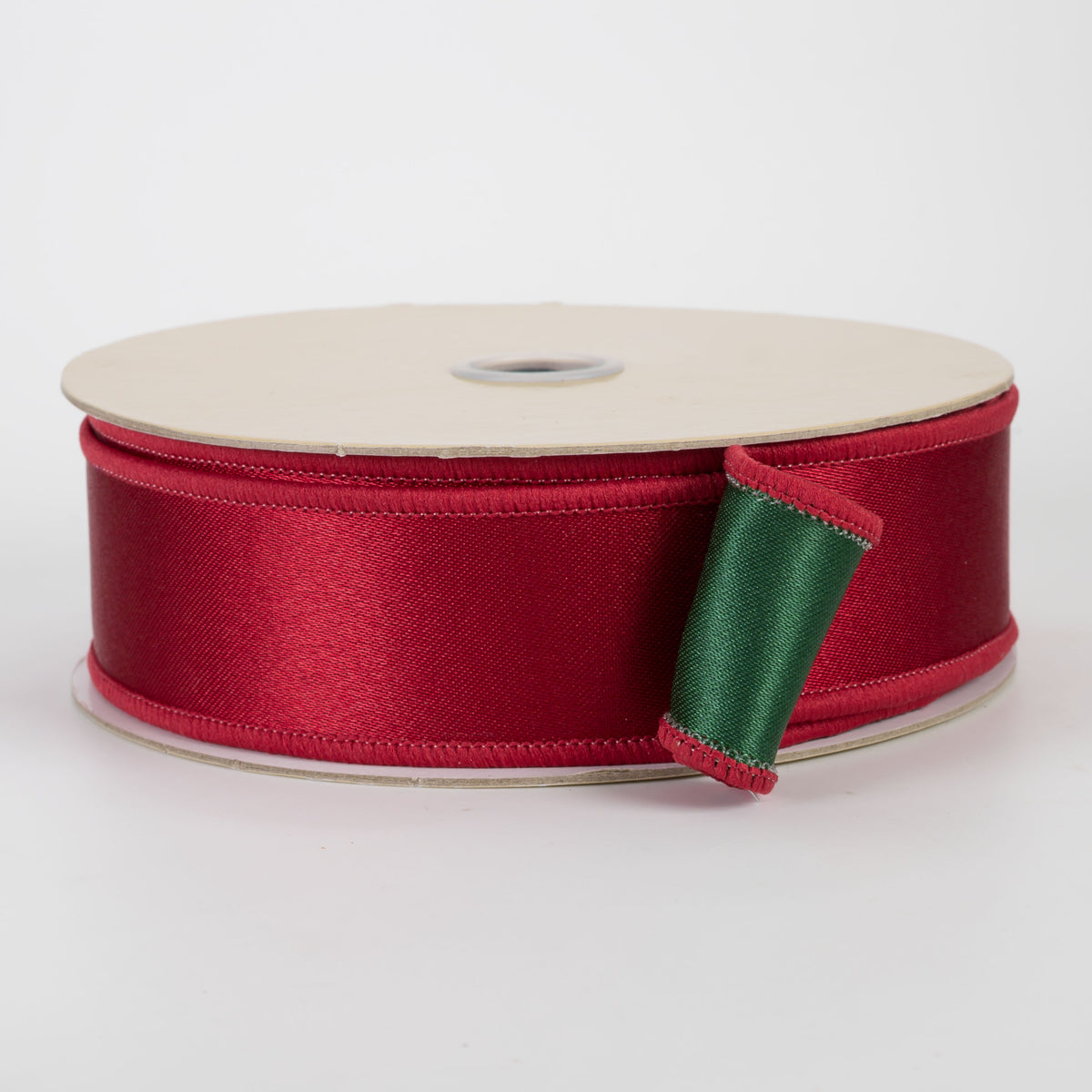 1.5" Double Sided Fused Satin Ribbon: Dark Red & Emerald Green (10 Yards)