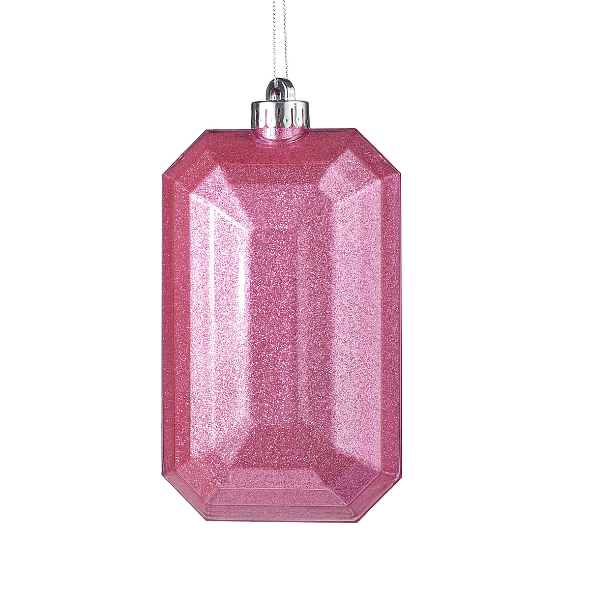 7" Glitter Inside Rectangle Gem Ornament: Pink