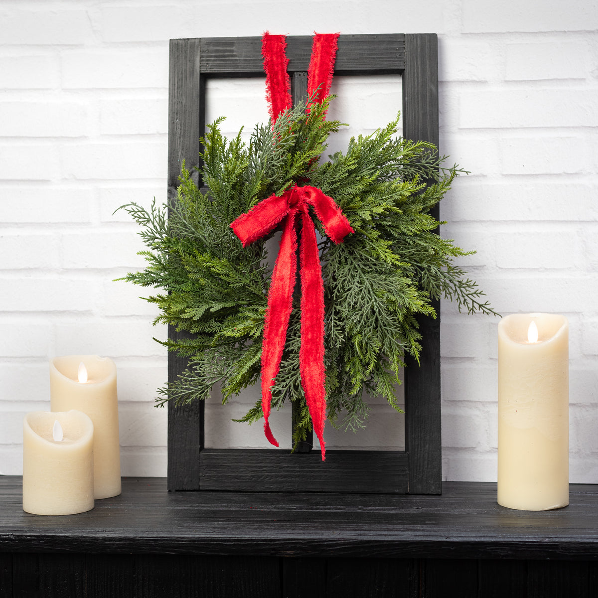 14" Faux Cypress Mix Cabinet Wreath